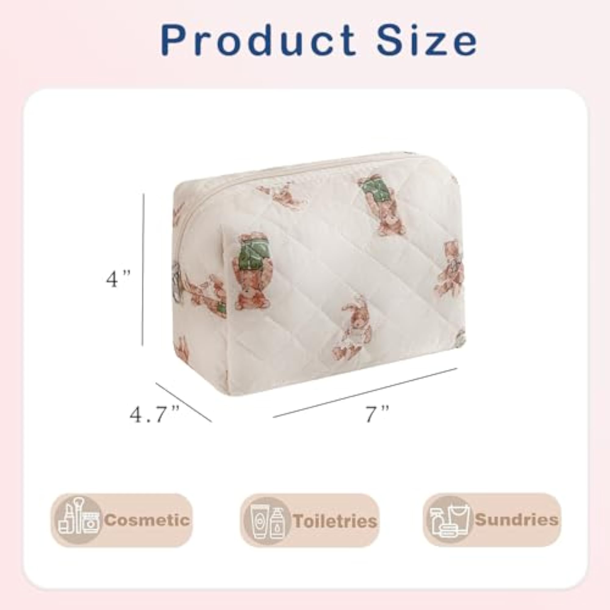 Cute Small Makeup Bag, Quilted Floral Cosmetic Pouch
